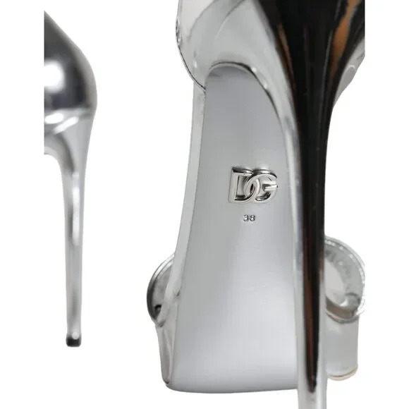 Dolce & Gabbana Silver KEIRA Heels Ankle Strap Sandals Shoes - Picture 7 of 10